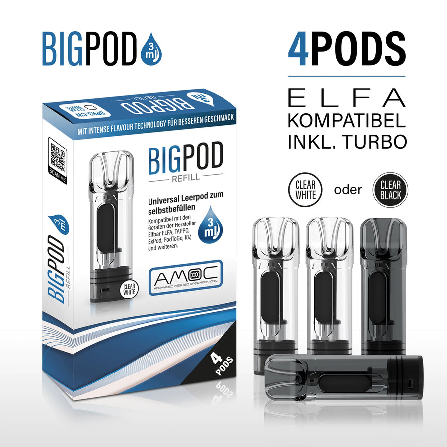 BIGPOD Für ELFA ELFBAR 4 Stk. 3ml Leerpod - 50% mehr Liquid und 10% mehr Leistung