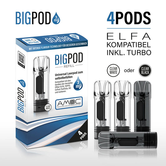 BIGPOD Für ELFA ELFBAR 4 Stk. 3ml Leerpod  - 50% mehr Liquid und 10% mehr Leistung